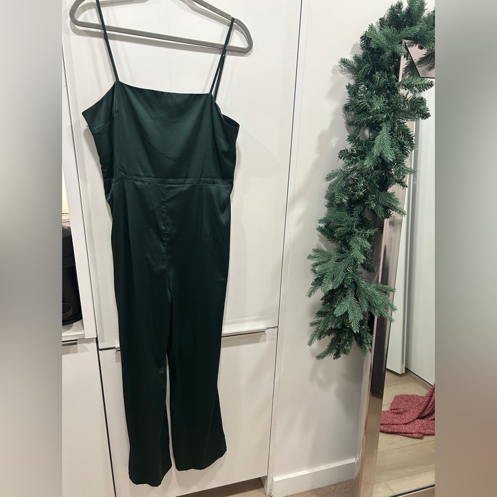Satin dark green jumpsuit